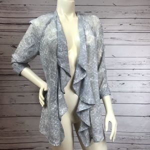 Sheer Open Front Cardigan Gray Floral Size S EUC